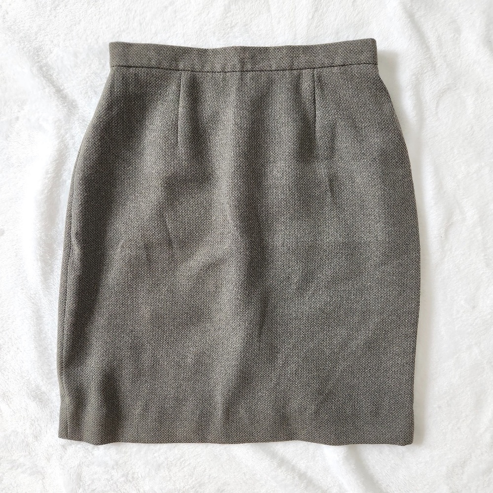 Vintage‎ Brooks Brothers Herringbone Mini Skirt Back Slit Straight Cut Women's 0